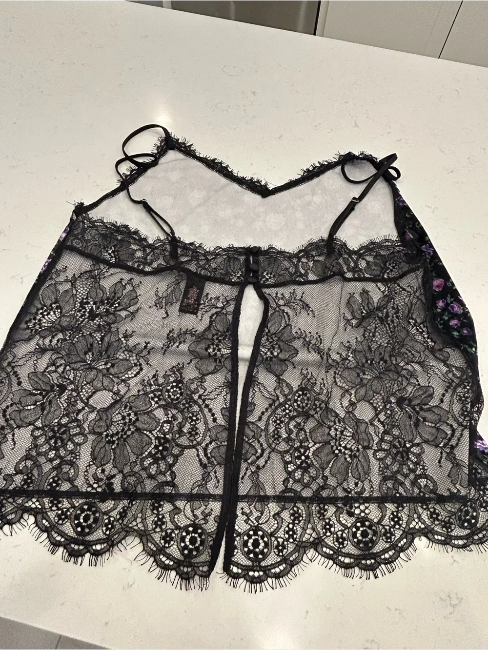 Victoria's Secret Black Floral Lace-Trim Cami & Shorts Set